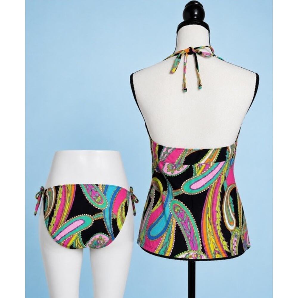 Trina Turk Tankini Sea Garden Paisley Black Multi String Bikini Bottom Sz 12 EUC - Picture 4 of 11